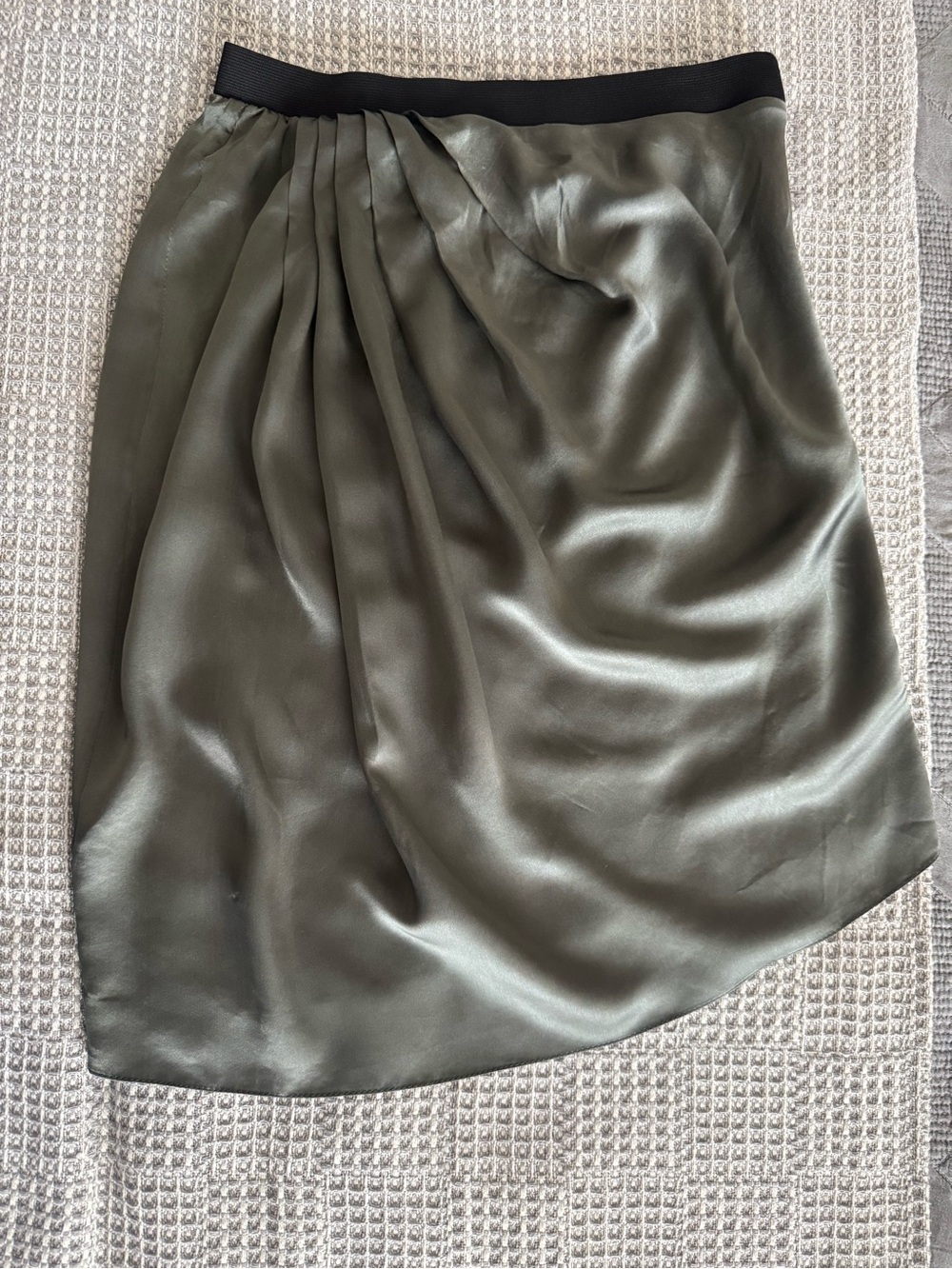 Banu Bora 100% Silk Draped Skirt | Medium - Olive Gray Asymmetrical
